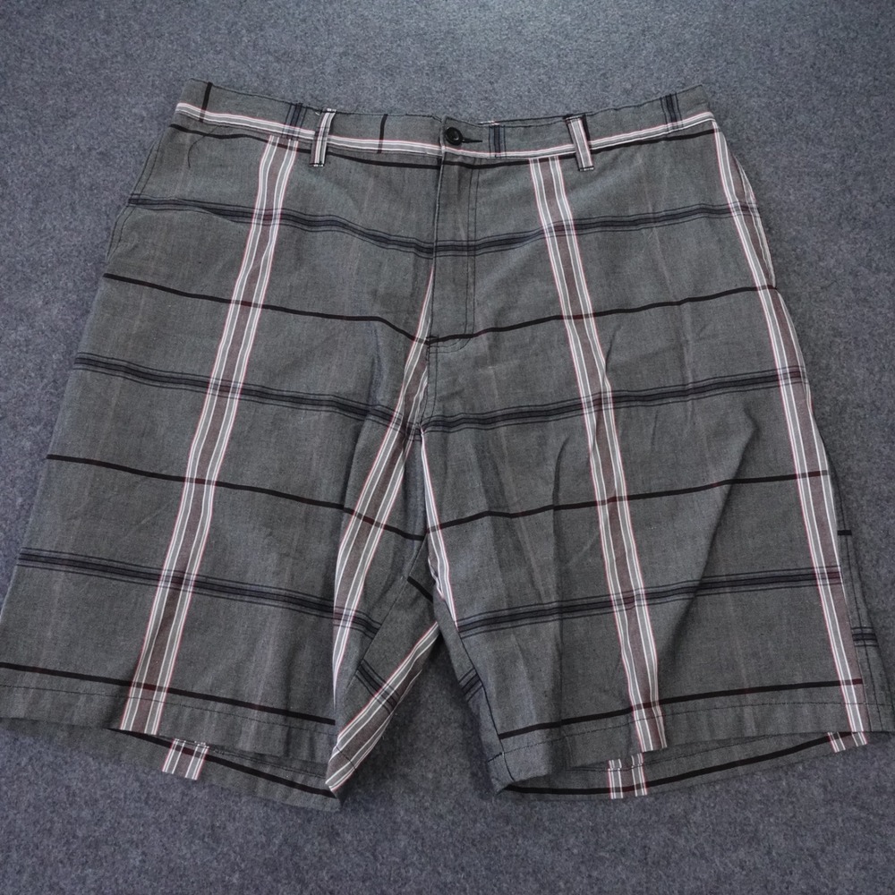 Burnside Mens Grey Plaid Flat Front Casual Shorts Size 38 BX9876F